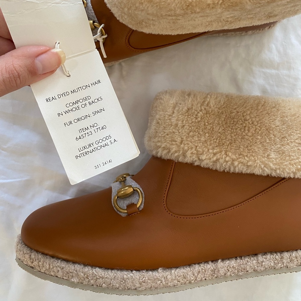 Gucci Horsebit Brown Leather Ankle Boots With Shearling Trim Size 40.5 - Picture 4 of 12